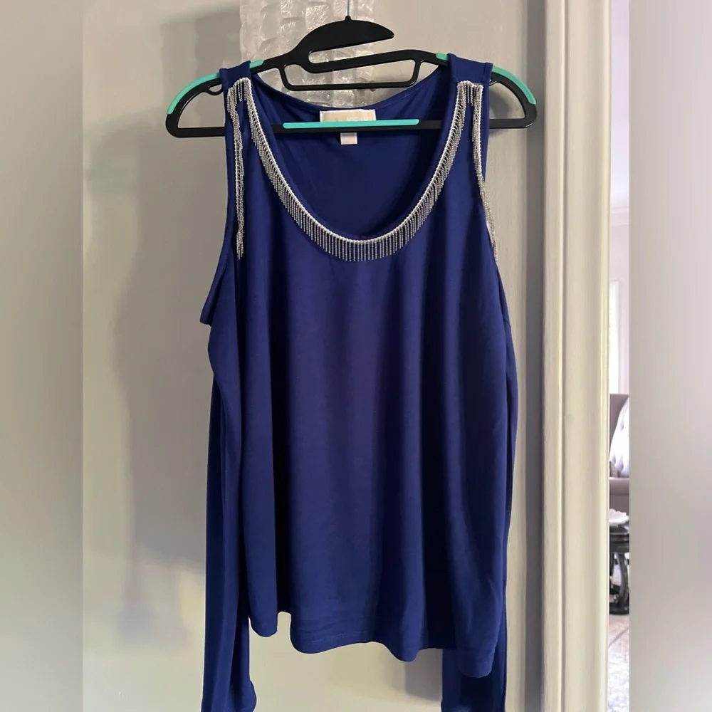 Michael Kors Dark Azurite Sleeveless Tank Top with Silver Trim - Picture 1 of 8
